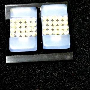 Blue Lucite rhinestone embellished earrings
